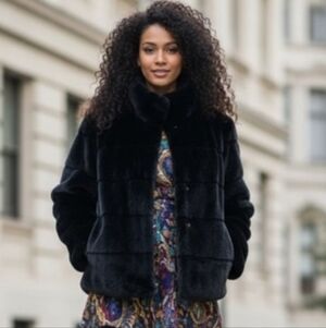 BearPaw Black Faux Fur Outerwear Hooded Teddy Coat Jacket Size 1X